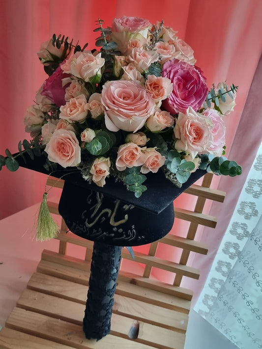 Fresh Flowers Graduation Cap holder with Name